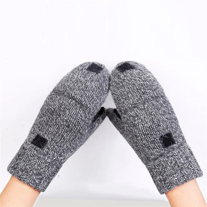 DZ07 Unisex Winter Cycling Warm Wool Gloves Half Finger Knitted Gloves with Flip Cover