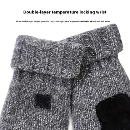 DZ07 Unisex Winter Cycling Warm Wool Gloves Half Finger Knitted Gloves with Flip Cover