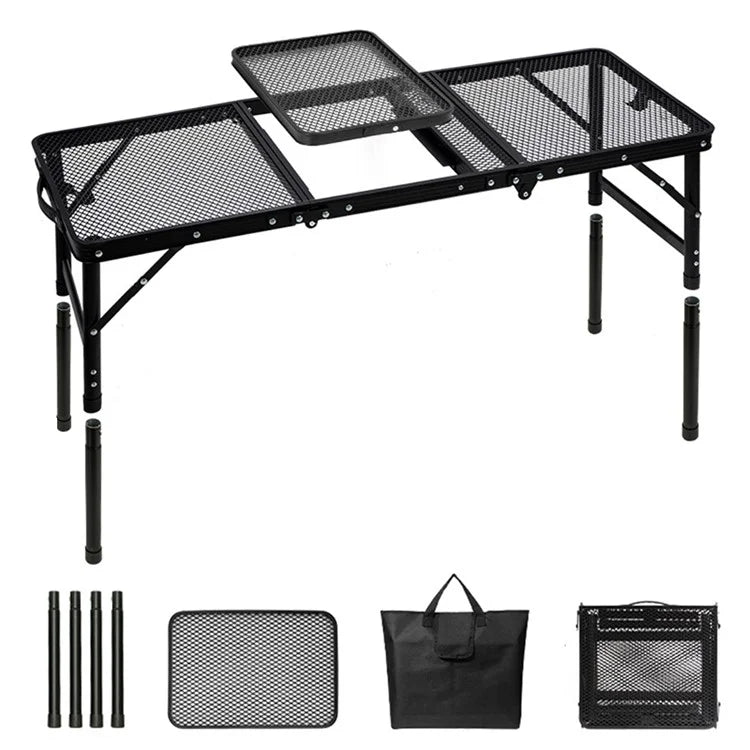 Outdoor Folding IGT Table Barbecue Mesh Table Lightweight Camping Height Adjustable Mesh Table, Size L