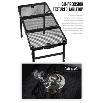 Outdoor Folding IGT Table Barbecue Mesh Table Lightweight Camping Height Adjustable Mesh Table, Size L