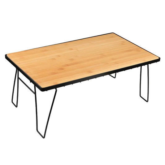 HALIN Outdoor Camping Folding Net Table Bamboo Board Desk with Iron Frame for Barbecue