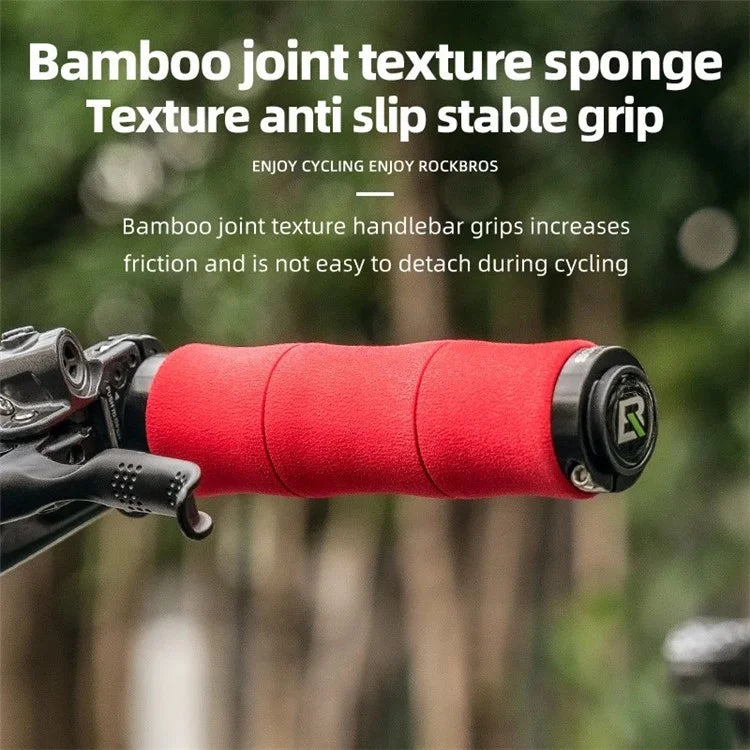 ROCKBROS 40720005001 1 Pair Bamboo Joint Handlebar Grips with Dust Plug EVA Sponge Bicycle Handle Cover