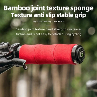 ROCKBROS 40720005001 1 Pair Bamboo Joint Handlebar Grips with Dust Plug EVA Sponge Bicycle Handle Cover