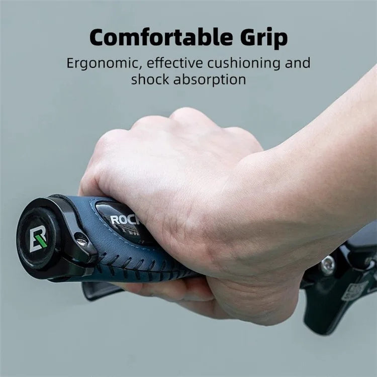 ROCKBROS 1 Pair Shock Absorption Bike Handlebar Grip Cover Leather+Silicone+Aluminum Alloy Bicycle Handlebar Sleeve