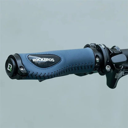 ROCKBROS 1 Pair Shock Absorption Bike Handlebar Grip Cover Leather+Silicone+Aluminum Alloy Bicycle Handlebar Sleeve