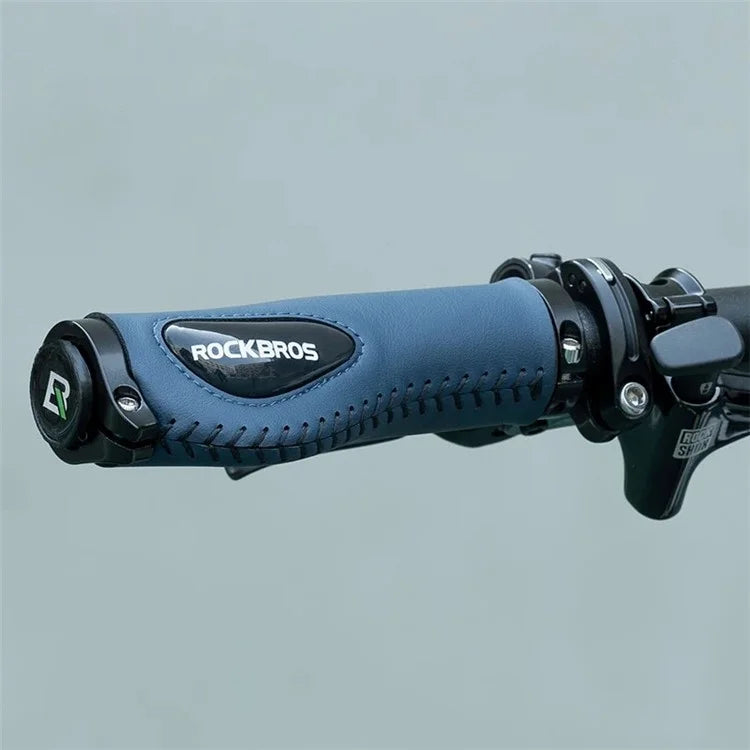 ROCKBROS 1 Pair Shock Absorption Bike Handlebar Grip Cover Leather+Silicone+Aluminum Alloy Bicycle Handlebar Sleeve