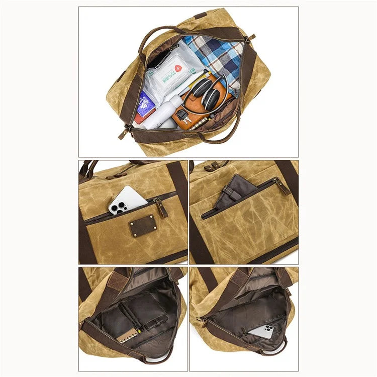 K766 Retro Travel Duffel Bag Canvas Backpack Overnight Crossbody Bag Tote Handbag