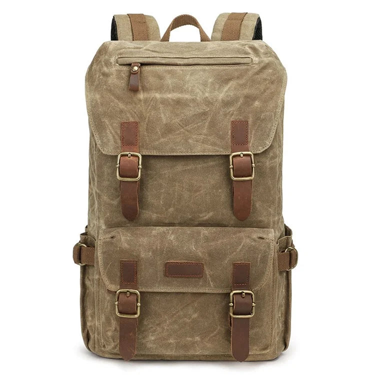 K58 Flap Design Waxed Canvas Backpack for Men Women Laptop Carrying Shoulder Bag