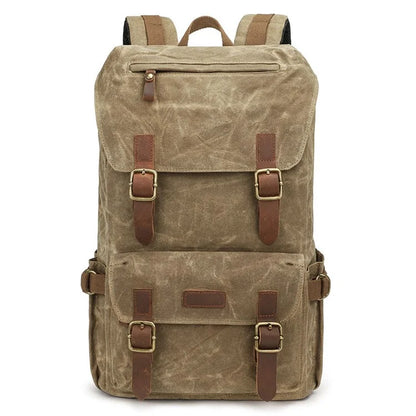 K58 Flap Design Waxed Canvas Backpack for Men Women Laptop Carrying Shoulder Bag