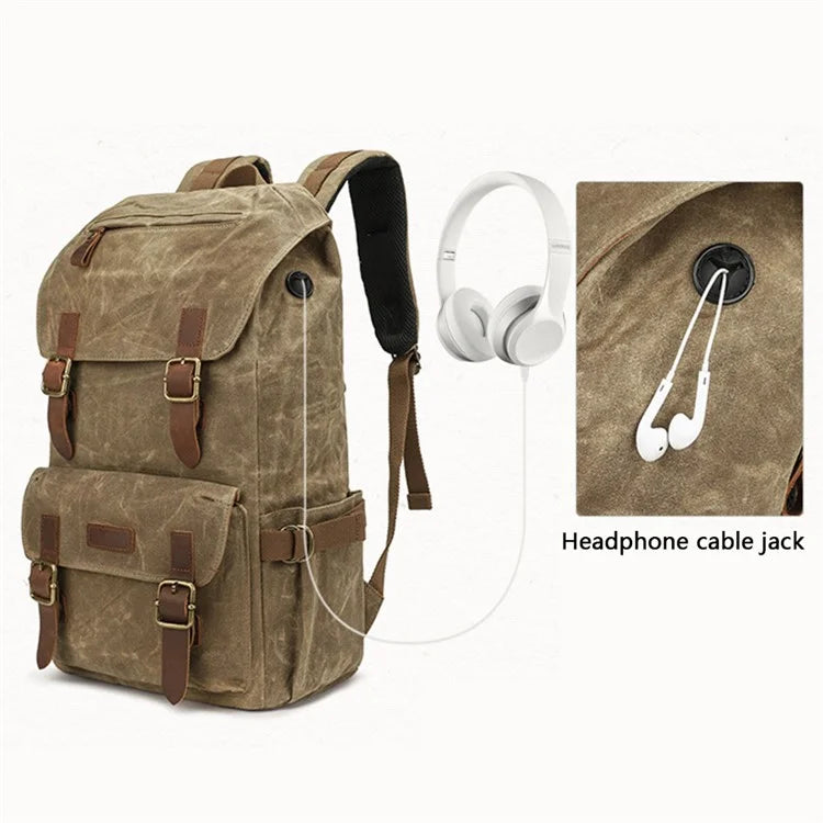 K58 Flap Design Waxed Canvas Backpack for Men Women Laptop Carrying Shoulder Bag