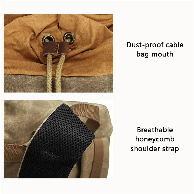 K58 Flap Design Waxed Canvas Backpack for Men Women Laptop Carrying Shoulder Bag