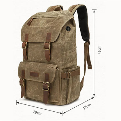 K58 Flap Design Waxed Canvas Backpack for Men Women Laptop Carrying Shoulder Bag
