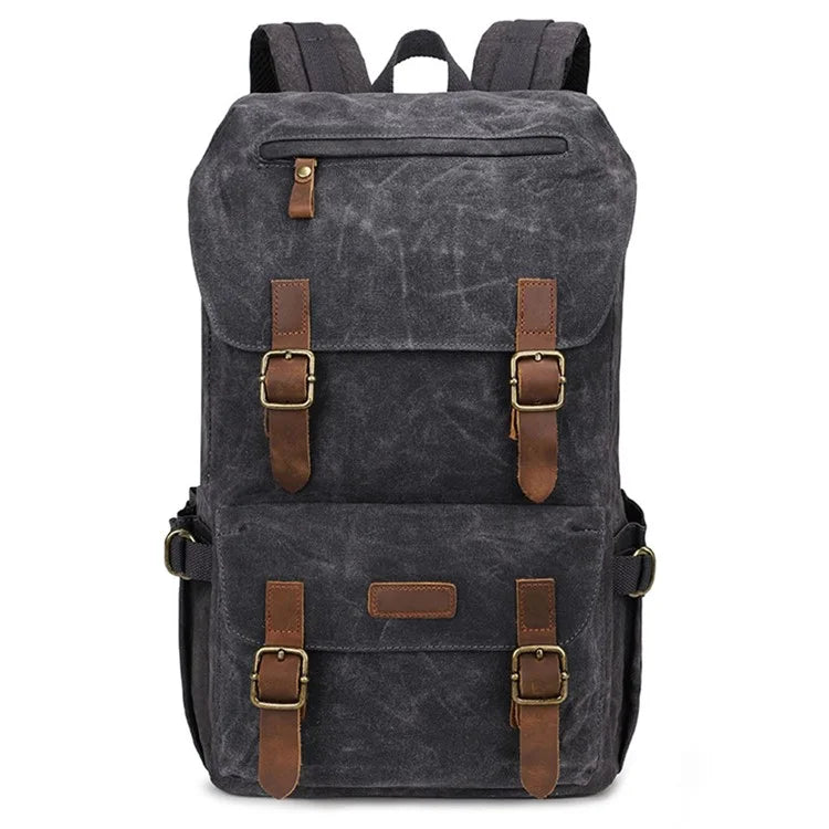 K58 Flap Design Waxed Canvas Backpack for Men Women Laptop Carrying Shoulder Bag