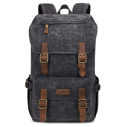 K58 Flap Design Waxed Canvas Backpack for Men Women Laptop Carrying Shoulder Bag