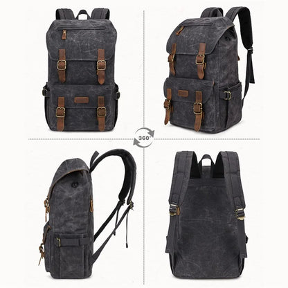 K58 Flap Design Waxed Canvas Backpack for Men Women Laptop Carrying Shoulder Bag