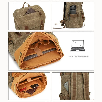 K58 Flap Design Waxed Canvas Backpack for Men Women Laptop Carrying Shoulder Bag