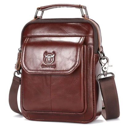 BULLCAPTAIN 049 Retro Cowhide Leather Crossbody Bag Large Men's Daypack Travel Bag
