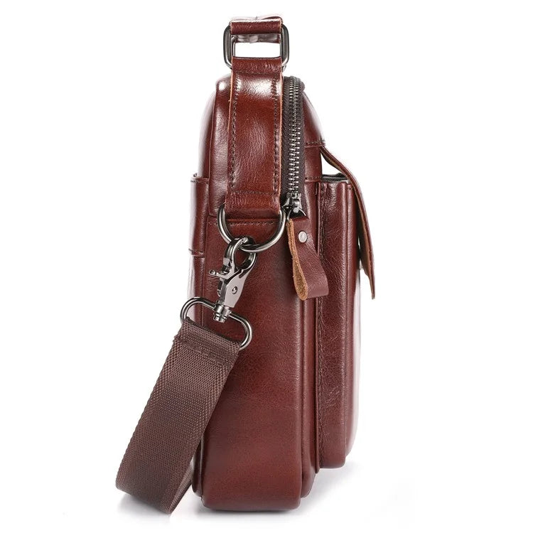 BULLCAPTAIN 049 Retro Cowhide Leather Crossbody Bag Large Men's Daypack Travel Bag