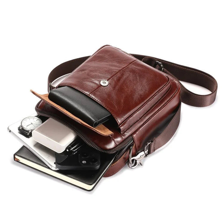 BULLCAPTAIN 049 Retro Cowhide Leather Crossbody Bag Large Men's Daypack Travel Bag