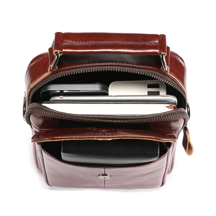 BULLCAPTAIN 049 Retro Cowhide Leather Crossbody Bag Large Men's Daypack Travel Bag