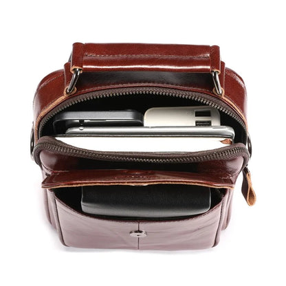 BULLCAPTAIN 049 Retro Cowhide Leather Crossbody Bag Large Men's Daypack Travel Bag