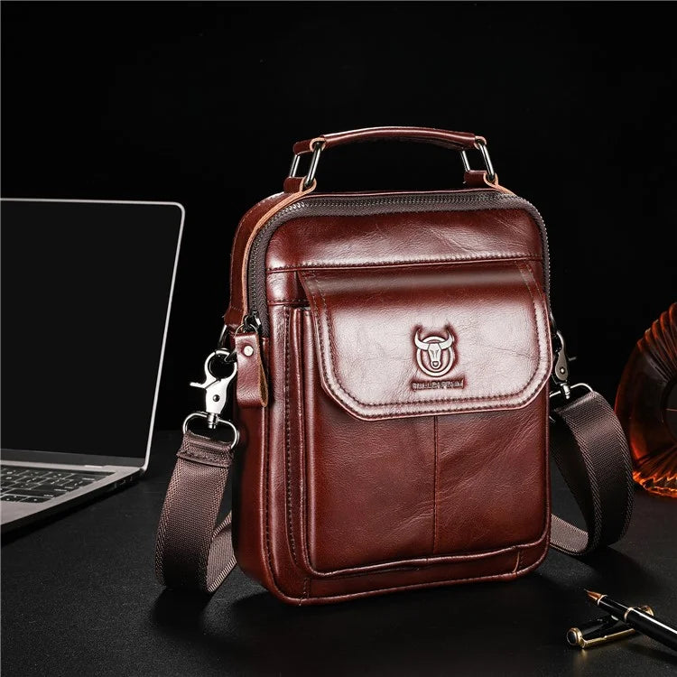 BULLCAPTAIN 049 Retro Cowhide Leather Crossbody Bag Large Men's Daypack Travel Bag