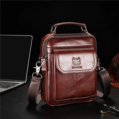 BULLCAPTAIN 049 Retro Cowhide Leather Crossbody Bag Large Men's Daypack Travel Bag