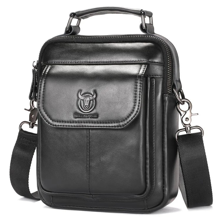 BULLCAPTAIN 049 Retro Cowhide Leather Crossbody Bag Large Men's Daypack Travel Bag