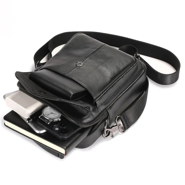 BULLCAPTAIN 049 Retro Cowhide Leather Crossbody Bag Large Men's Daypack Travel Bag