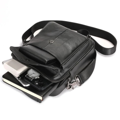 BULLCAPTAIN 049 Retro Cowhide Leather Crossbody Bag Large Men's Daypack Travel Bag