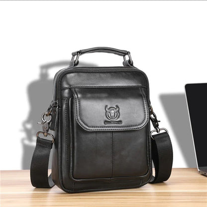 BULLCAPTAIN 049 Retro Cowhide Leather Crossbody Bag Large Men's Daypack Travel Bag