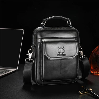 BULLCAPTAIN 049 Retro Cowhide Leather Crossbody Bag Large Men's Daypack Travel Bag