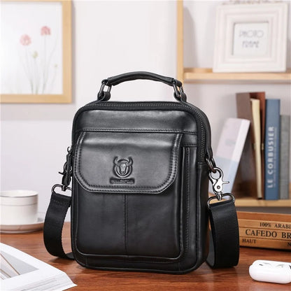 BULLCAPTAIN 049 Retro Cowhide Leather Crossbody Bag Large Men's Daypack Travel Bag