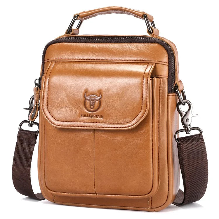 BULLCAPTAIN 049 Retro Cowhide Leather Crossbody Bag Large Men's Daypack Travel Bag