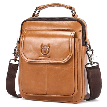 BULLCAPTAIN 049 Retro Cowhide Leather Crossbody Bag Large Men's Daypack Travel Bag