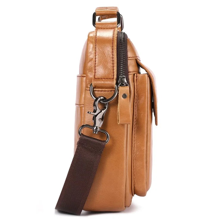 BULLCAPTAIN 049 Retro Cowhide Leather Crossbody Bag Large Men's Daypack Travel Bag