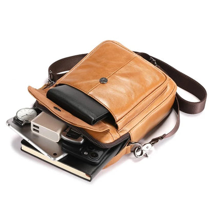 BULLCAPTAIN 049 Retro Cowhide Leather Crossbody Bag Large Men's Daypack Travel Bag
