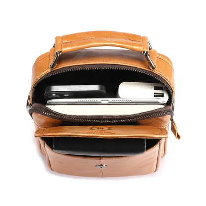 BULLCAPTAIN 049 Retro Cowhide Leather Crossbody Bag Large Men's Daypack Travel Bag