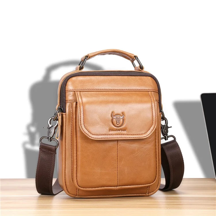 BULLCAPTAIN 049 Retro Cowhide Leather Crossbody Bag Large Men's Daypack Travel Bag