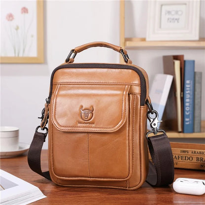 BULLCAPTAIN 049 Retro Cowhide Leather Crossbody Bag Large Men's Daypack Travel Bag