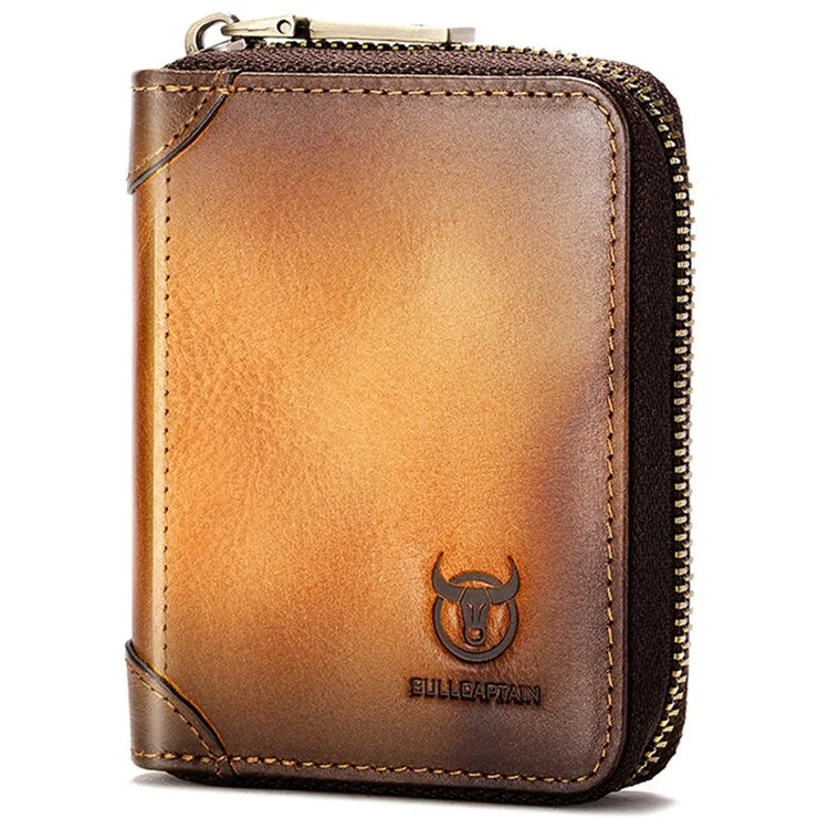 BULLCAPTAIN 475 Full Grain Cow Leather Card Bag Wallet RFID Blocking Cash Money Storage Pouch for Men, Women