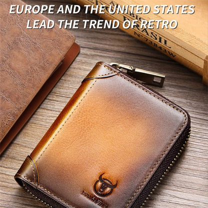 BULLCAPTAIN 475 Full Grain Cow Leather Card Bag Wallet RFID Blocking Cash Money Storage Pouch for Men, Women