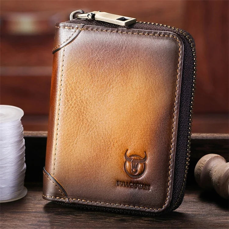 BULLCAPTAIN 475 Full Grain Cow Leather Card Bag Wallet RFID Blocking Cash Money Storage Pouch for Men, Women