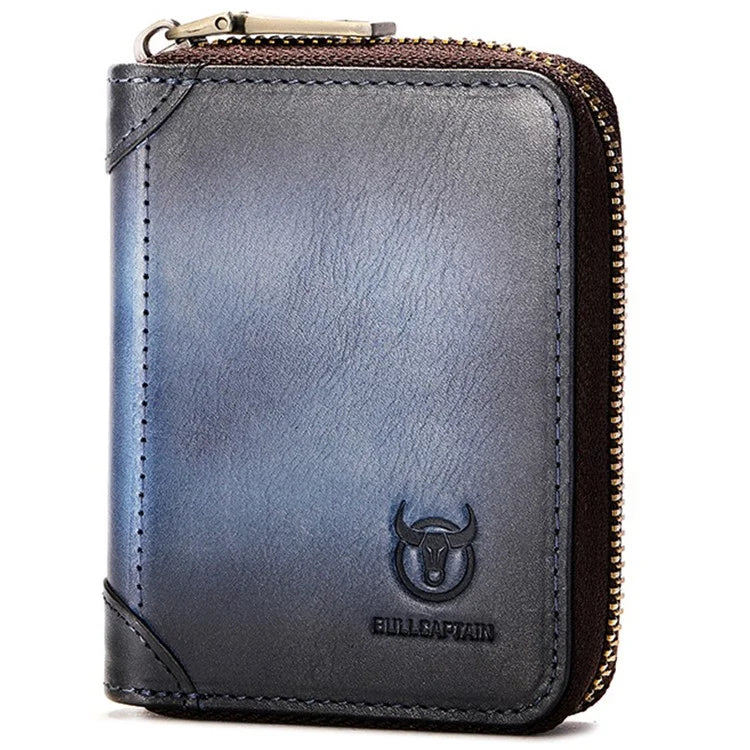 BULLCAPTAIN 475 Full Grain Cow Leather Card Bag Wallet RFID Blocking Cash Money Storage Pouch for Men, Women