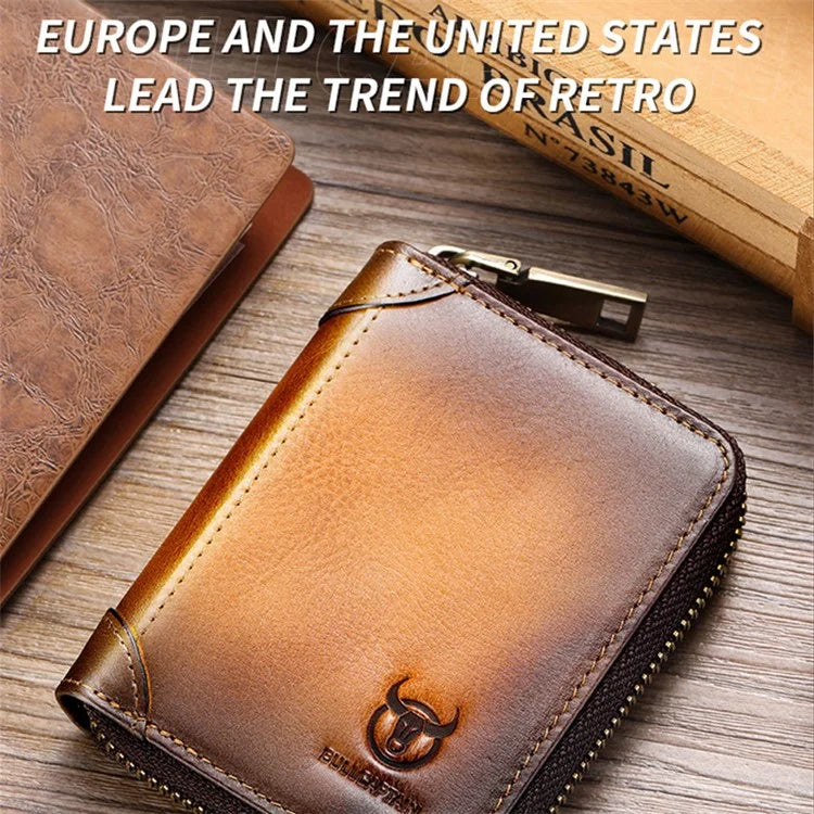 BULLCAPTAIN 475 Full Grain Cow Leather Card Bag Wallet RFID Blocking Cash Money Storage Pouch for Men, Women