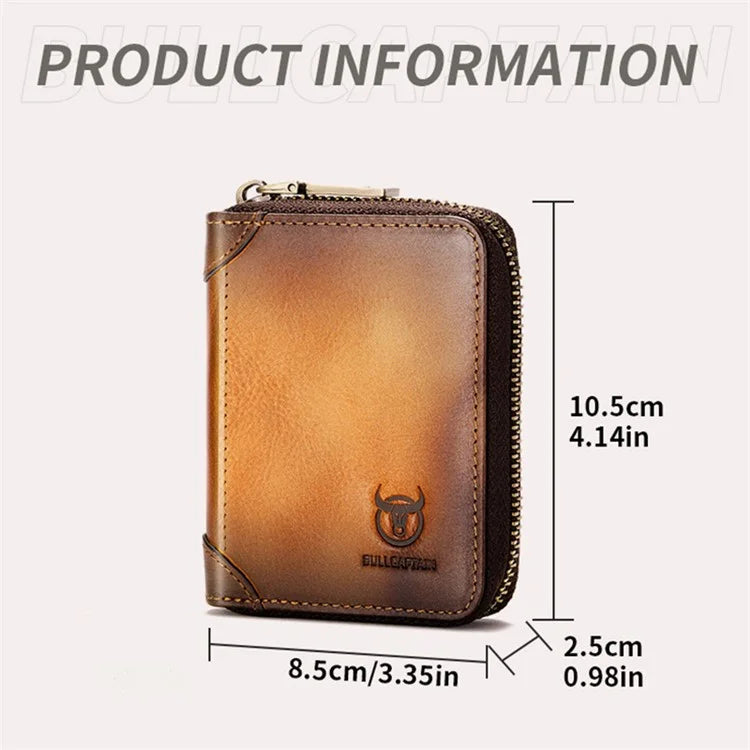 BULLCAPTAIN 475 Full Grain Cow Leather Card Bag Wallet RFID Blocking Cash Money Storage Pouch for Men, Women