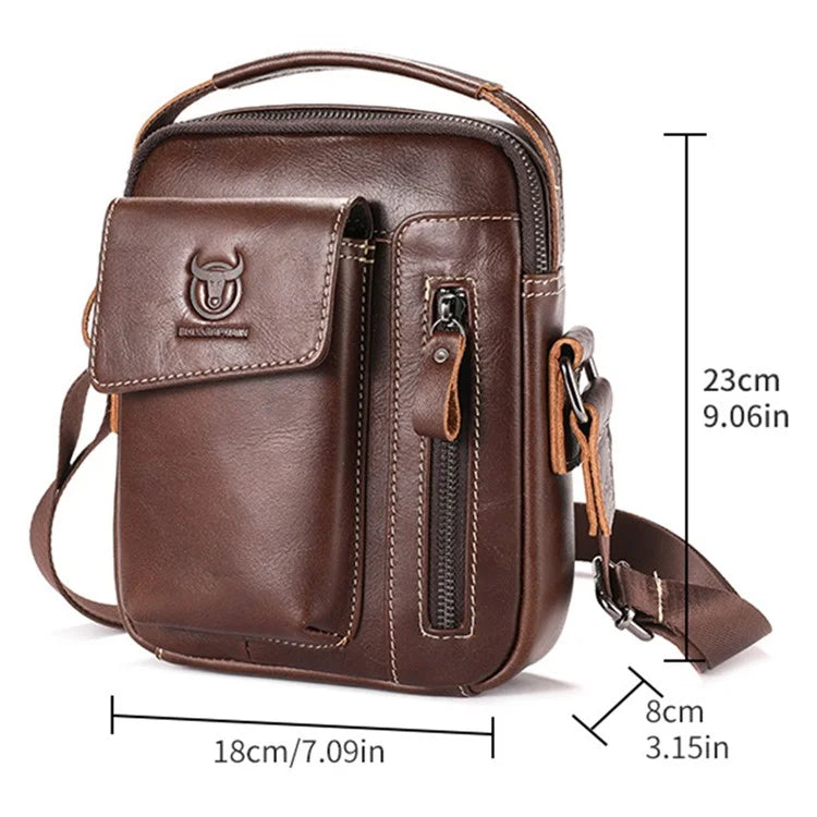 BULLCAPTAIN 400 Men's Crossbody Bag Cowhide Leather Messenger Bag Large Daypack