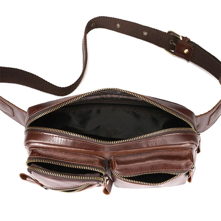 BULLCAPTAIN 082 Travel Outdoor Men Chest Bag Top Layer Cowhide Leather Waist Pack