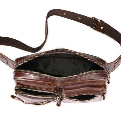 BULLCAPTAIN 082 Travel Outdoor Men Chest Bag Top Layer Cowhide Leather Waist Pack