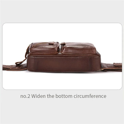BULLCAPTAIN 082 Travel Outdoor Men Chest Bag Top Layer Cowhide Leather Waist Pack